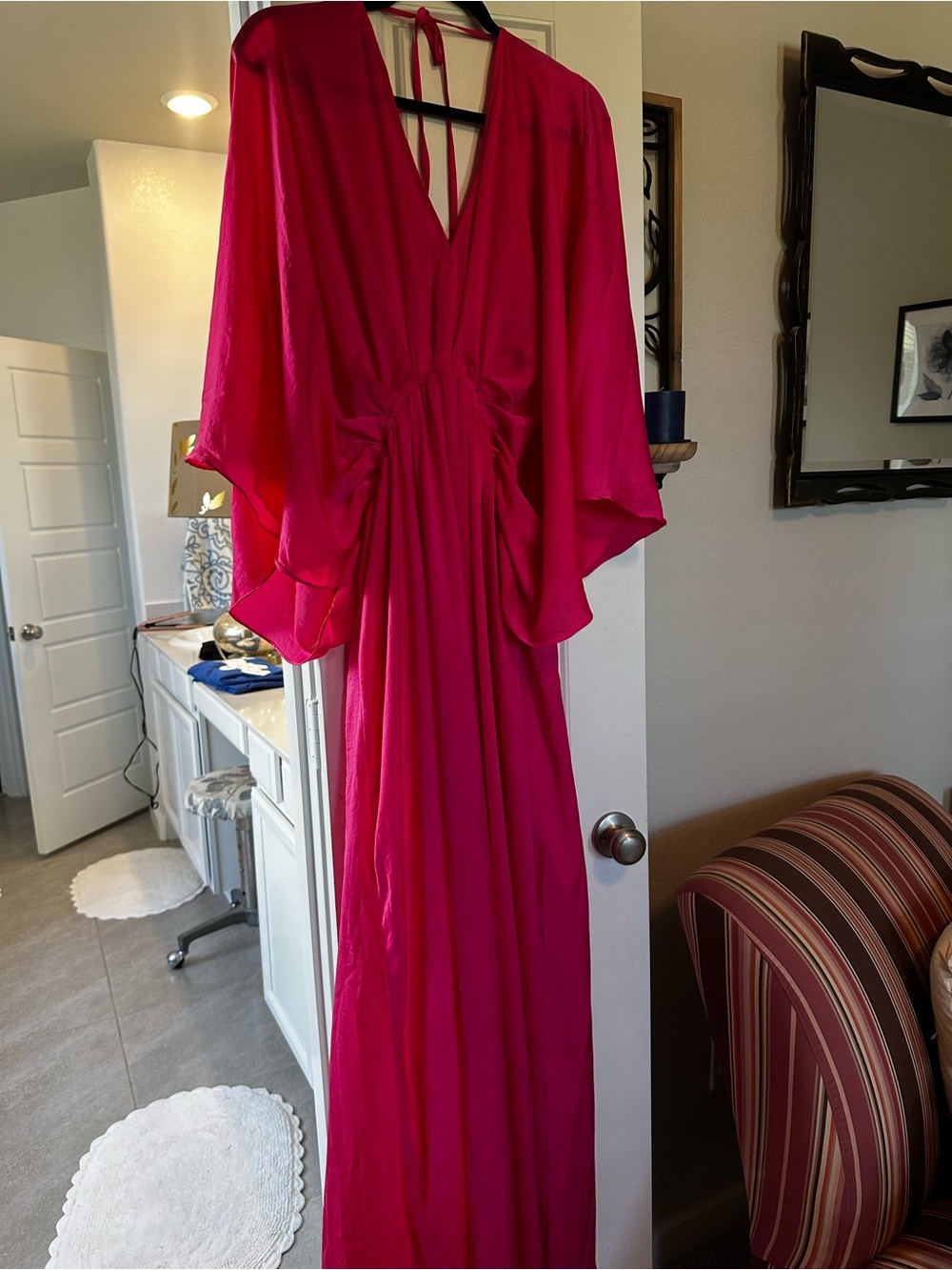 Aakaa Hot Pink Maxi Dress with Flutter Sleeves